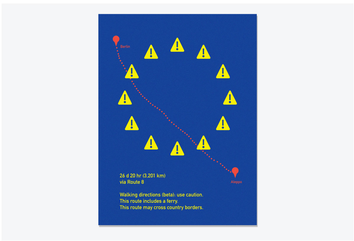 Use Caution, a poster about the Syrian refugee crisis and European response, designed by Drew Sisk