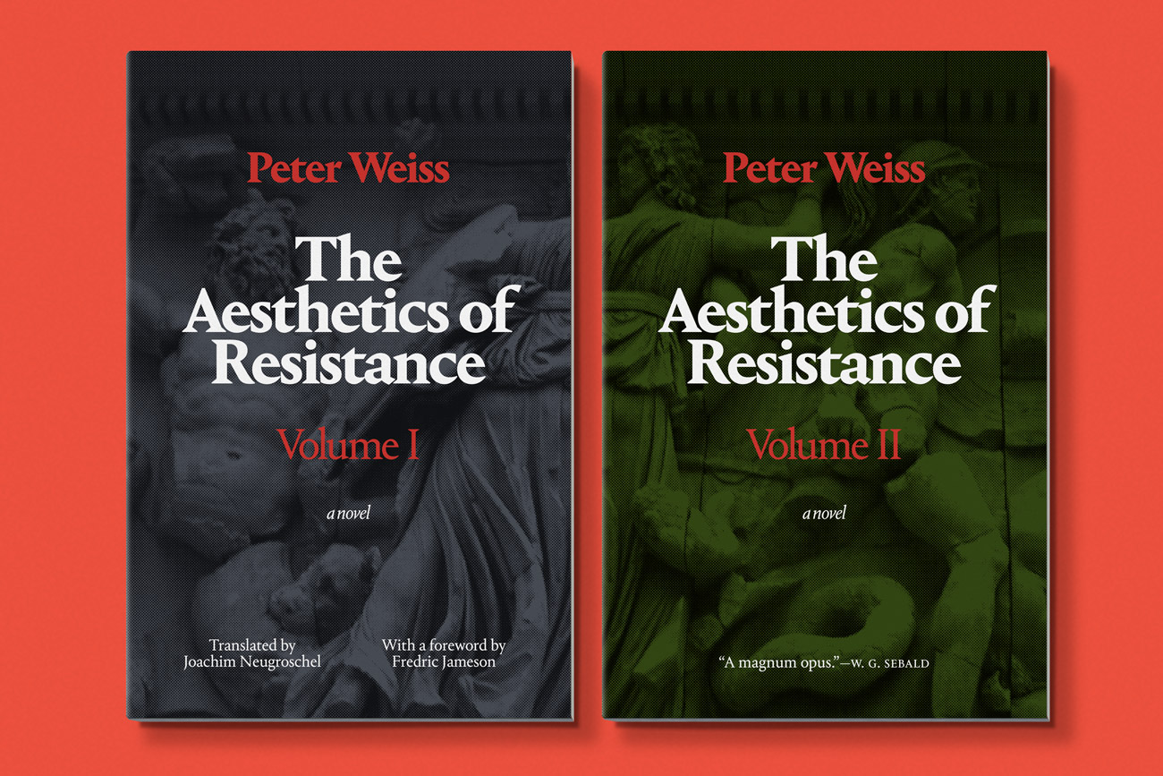 Cover design for The Aesthetics of Resistance, Volume II by Peter Weiss, designed by Drew Sisk, published by Duke University Press