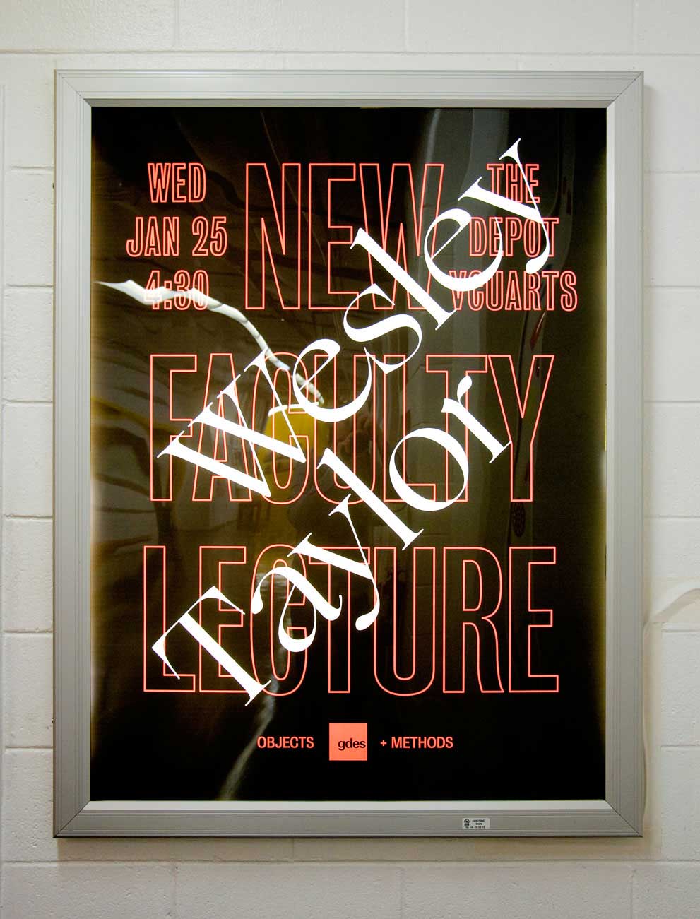 Wesley Taylor lecture poster, designed by Drew Sisk, VCU MFA