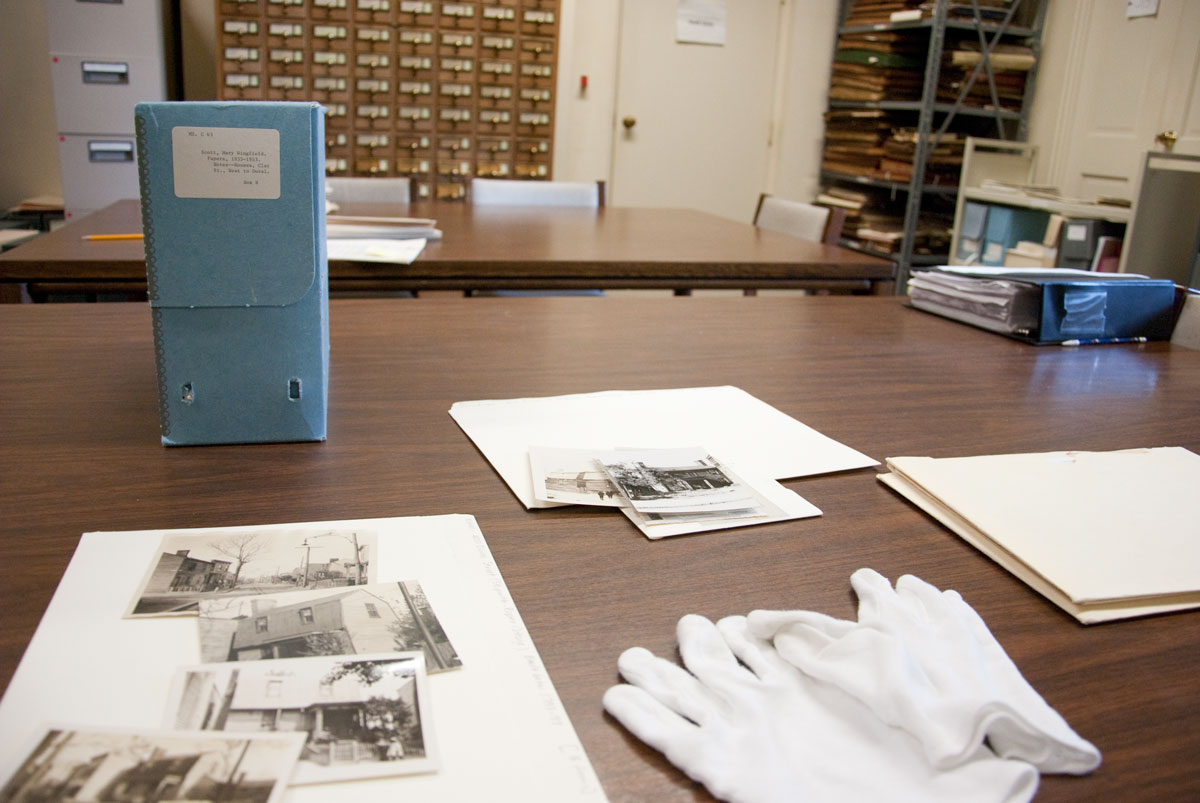 Research in the archives room at the Valentine